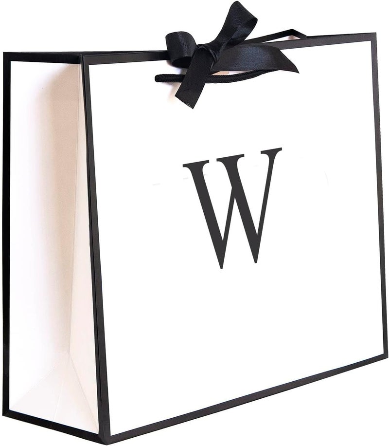 QLSKO Initial Gift Bag with Bow Ribbon Personalized Horizontal Paper Bag Monogrammed Birthday Gifts for Women Men (W-Medium) - Image 1